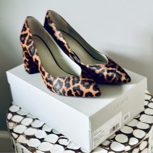 1 State Leopard Hair-Calf Pumps with Block Heel